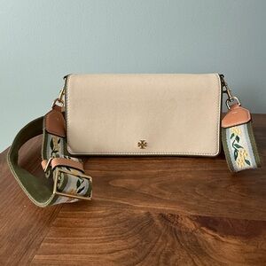 Tory Burch Beige Crossbody Bag with Floral Strap